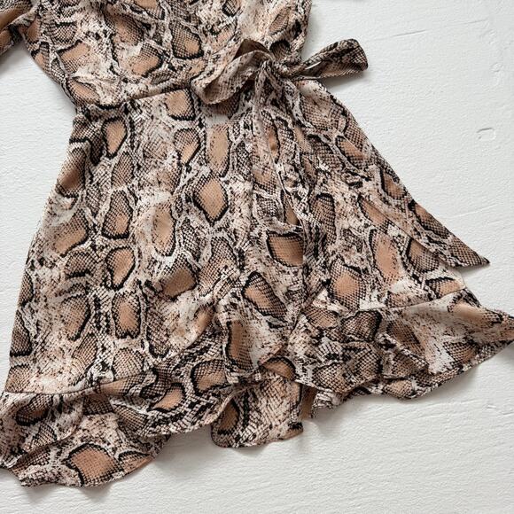 Aqua Snake Print Wrap Mini Dress Fit & Flare, Size XS - Picture 3 of 6